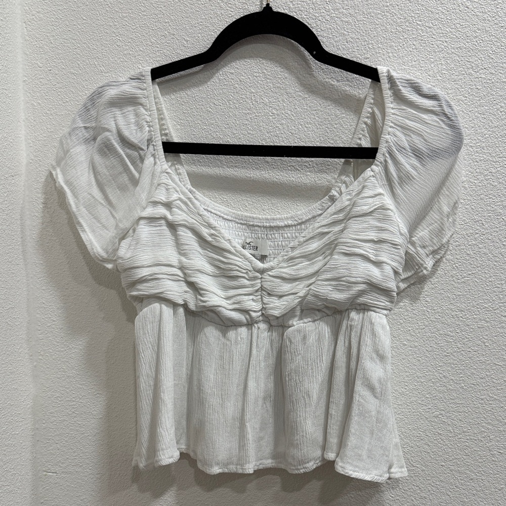 Hollister White Ruched Blouse